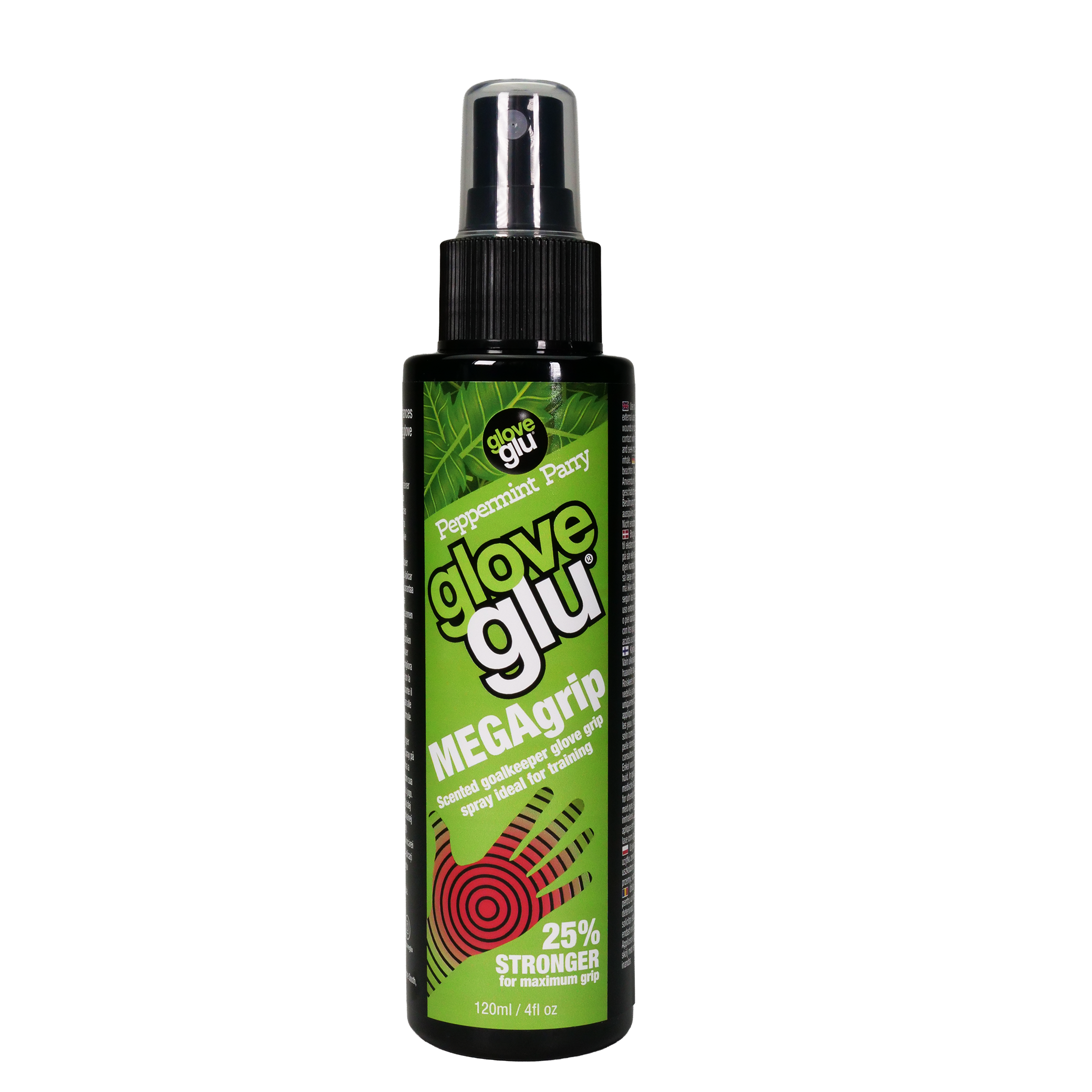 A bottle of Glove Glu Megagrip spray Peppermint Spray
